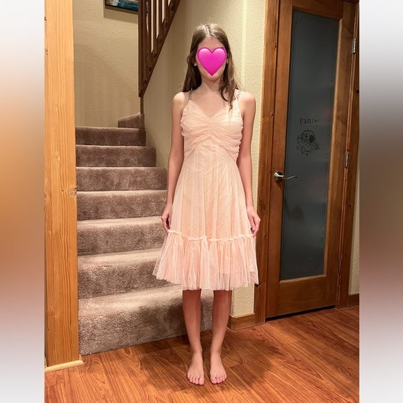 Soft Pink Rhinestone & Polka Dot Formal Homecoming Dress Size Small - Picture 5 of 9